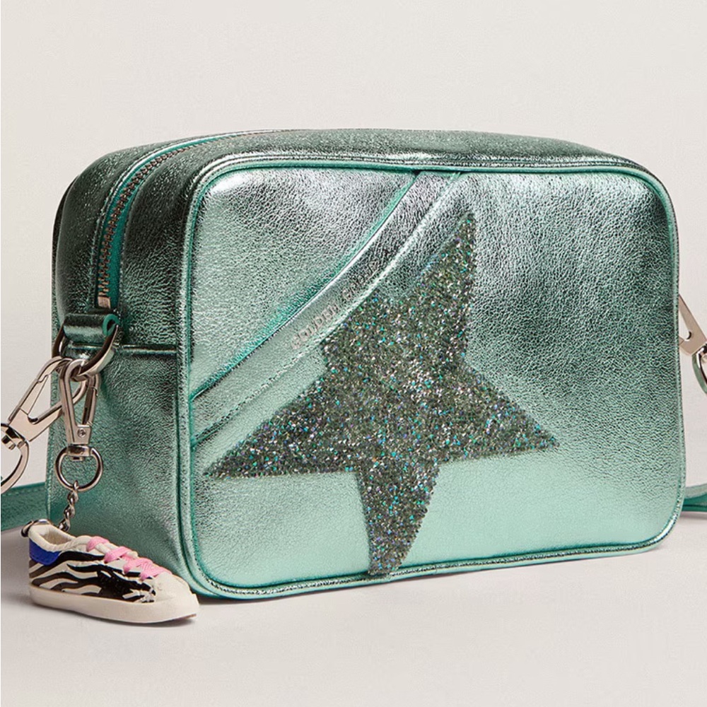 Golden Goose Star Bag in Turquoise Metallic, includes box, and dust bag, EUC